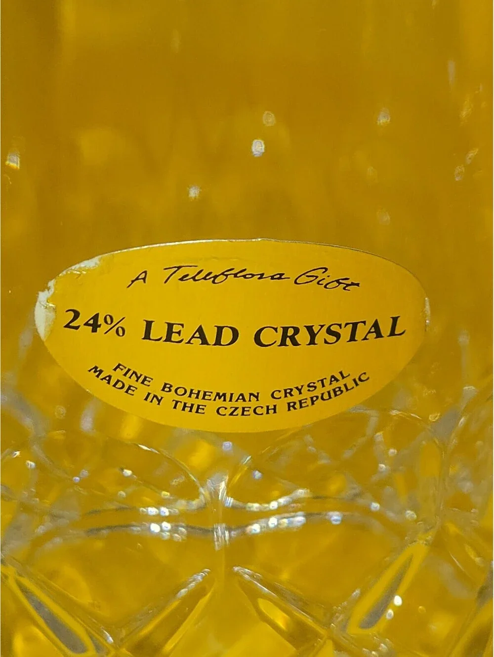 Vintage Teleflora 24% Lead Crystal Vase/Candle Chimney,Gold Angel,Czech Republic
